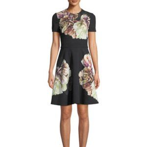 BLACK HALO Kaitlyn Short-Sleeve Floral-Print Full Skirt Dress Size 8